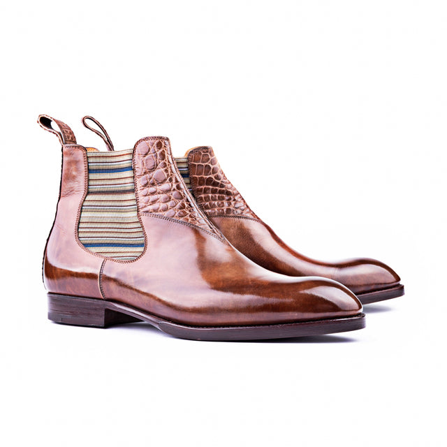Chelsea Boots with croc application in mid brown