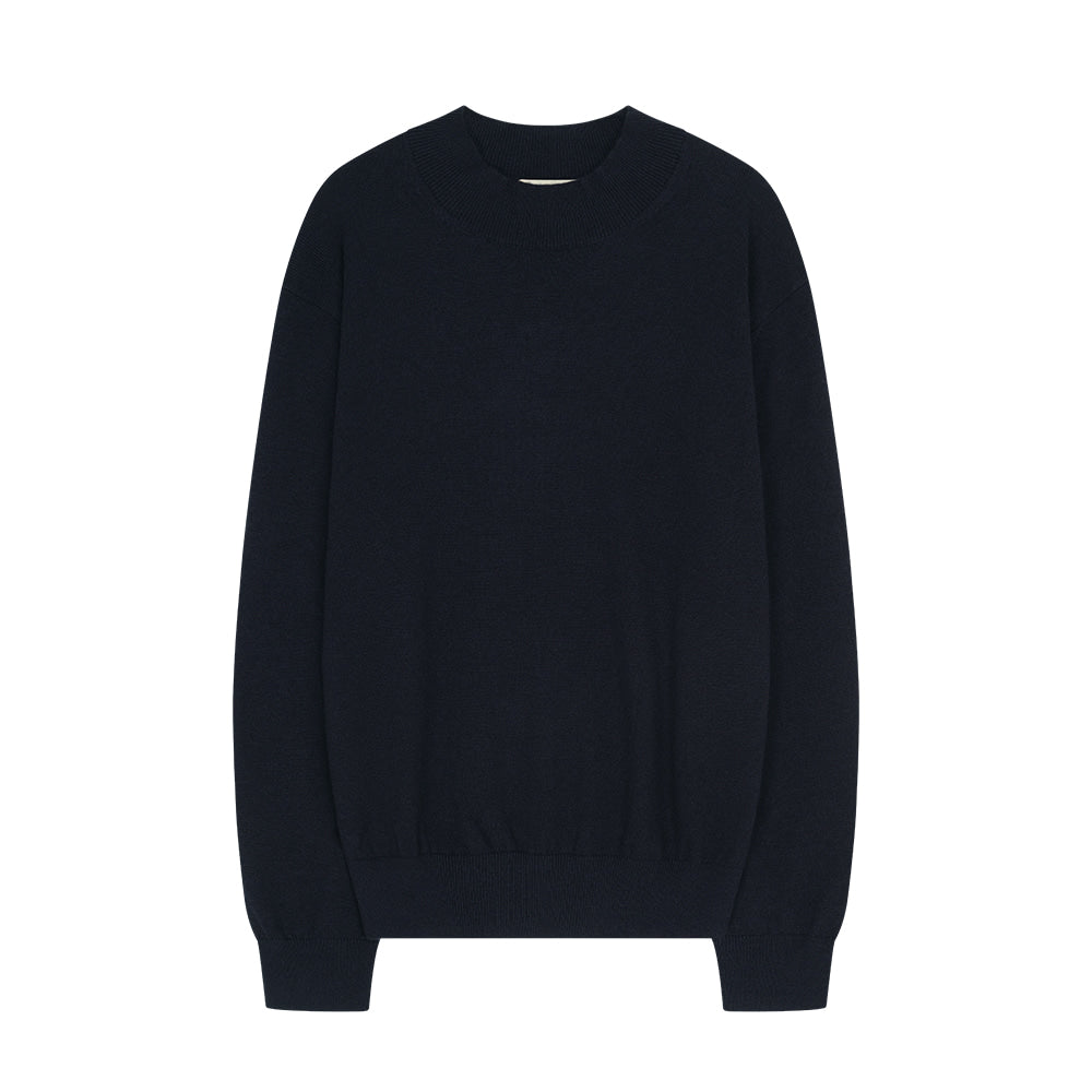 Essential Wool Comfort Moc-Neck knit (Navy)