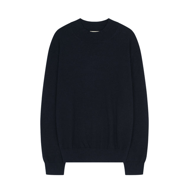 Essential Wool Comfort Moc-Neck knit (Navy)
