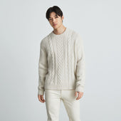 The Felted Merino Cable-Knit Crew | Heathered Oat
