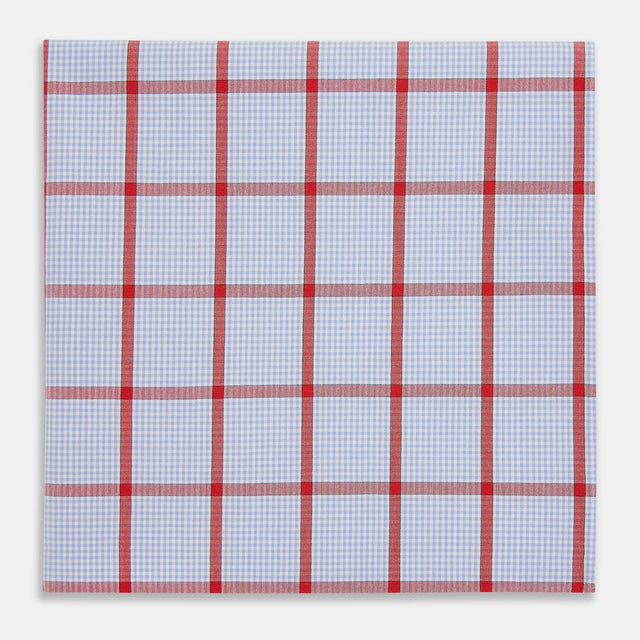 Hand Rolled Red Windowpane Check Handkerchief