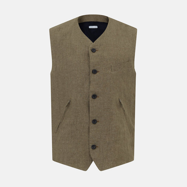 Olive Linen Twill Waistcoat