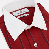 Dark Red Track Stripe Shirt With Contrast T A Collar And Cuffs