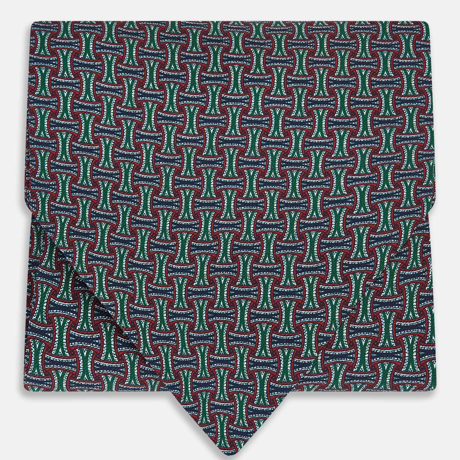 Forest Green and Red Weave Patterned Silk Cravat