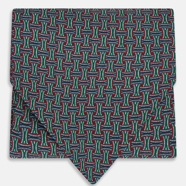 Forest Green and Red Weave Patterned Silk Cravat