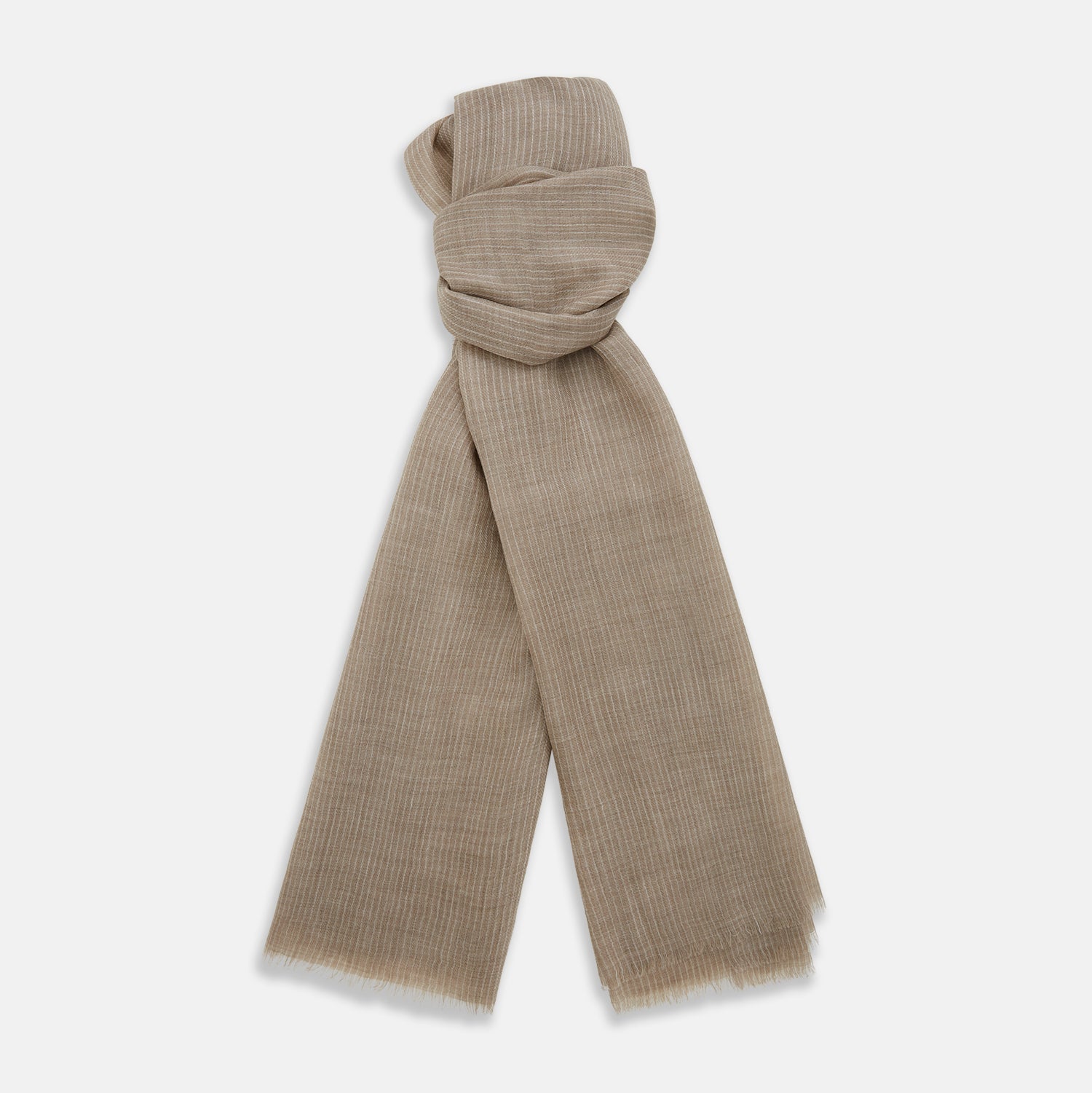 Beige And White Striped Cashmere Scarf