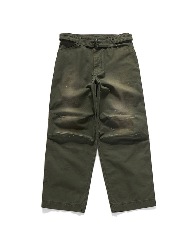 CURVE KNEE BELTED PANTS / PAINTING OLIVE