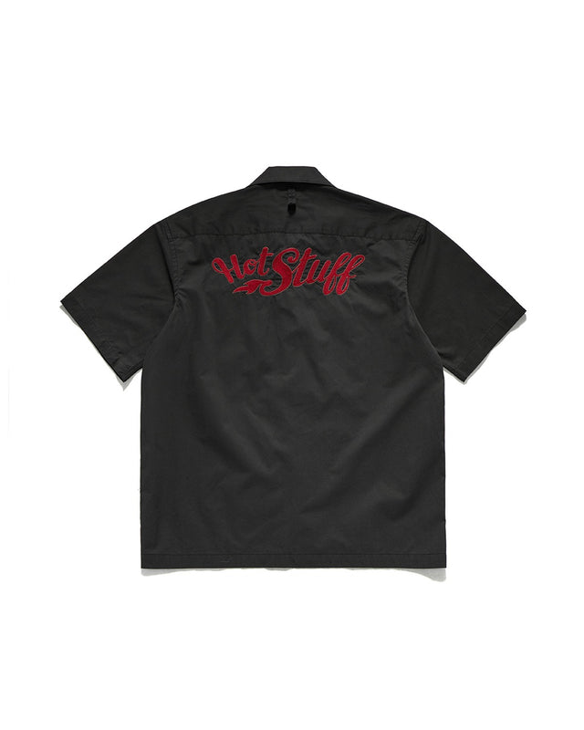 EMBROIDERED WORK HALF SHIRTS / CHARCOAL