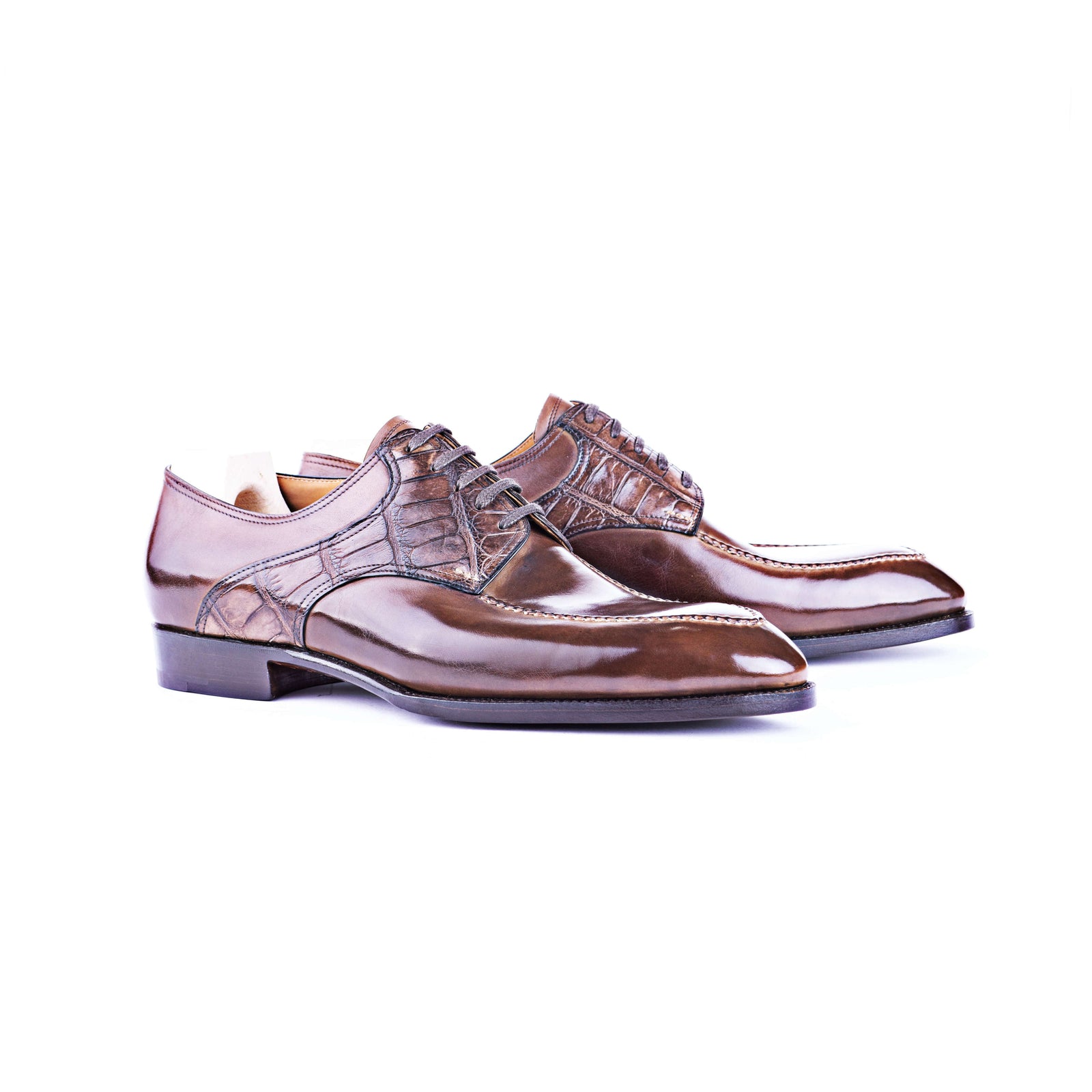 Five Eyelet Derby In Milkchocolate Calf Leather With Croc