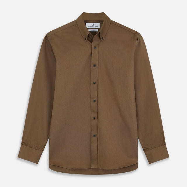 Khaki Weekend Fit Hayne Shirt With Dorset Collar And 1-Button Cuffs