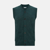 Forest Green Melange Cashmere Sleeveless Cardigan