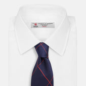 Red And Navy Window Pane Silk Tie