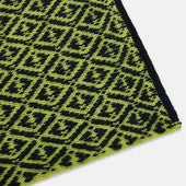 Petrol Green And Chartreuse Diamond Patterned Cashmere Knitted Scarf