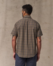Short Sleeve Madras Popover Shirt - Brown / Olive Plaid