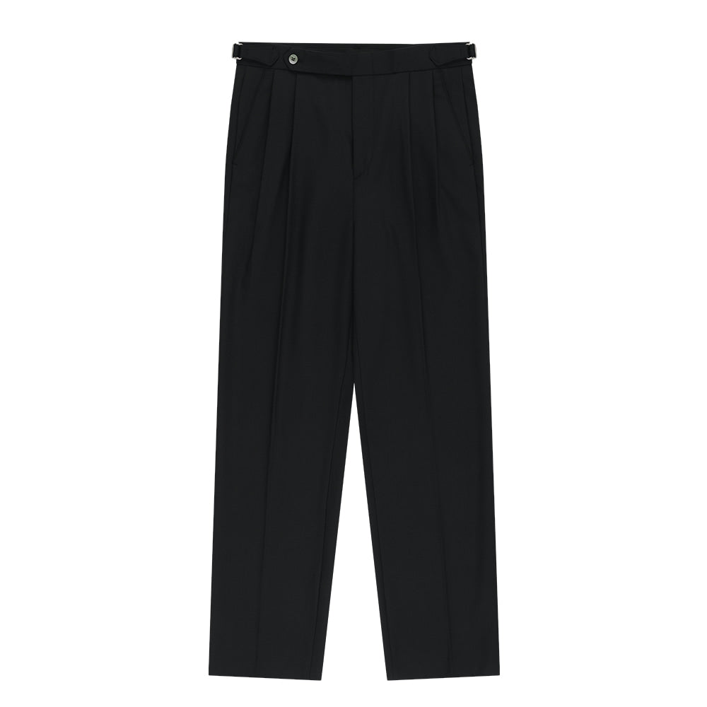 Wool Gabardine Adjust Double Pleated Relaxed Trouser