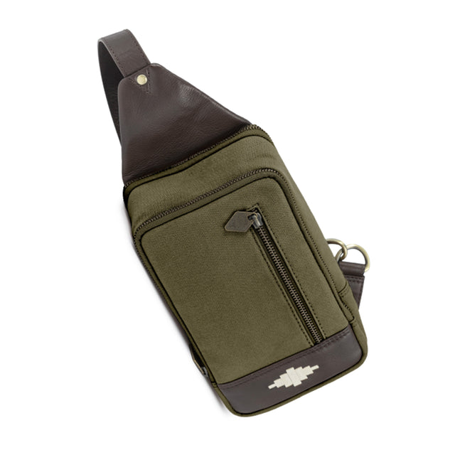 Pequeno Crossbody Bag - Brown Leather and Forest Canvas