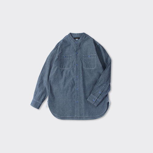 Stand Collar Long Shirt - Chambray ST056