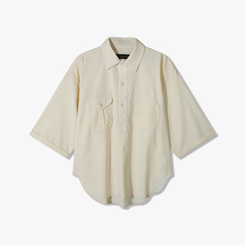 St112 Pullover Work Shirt Beige Seersucker