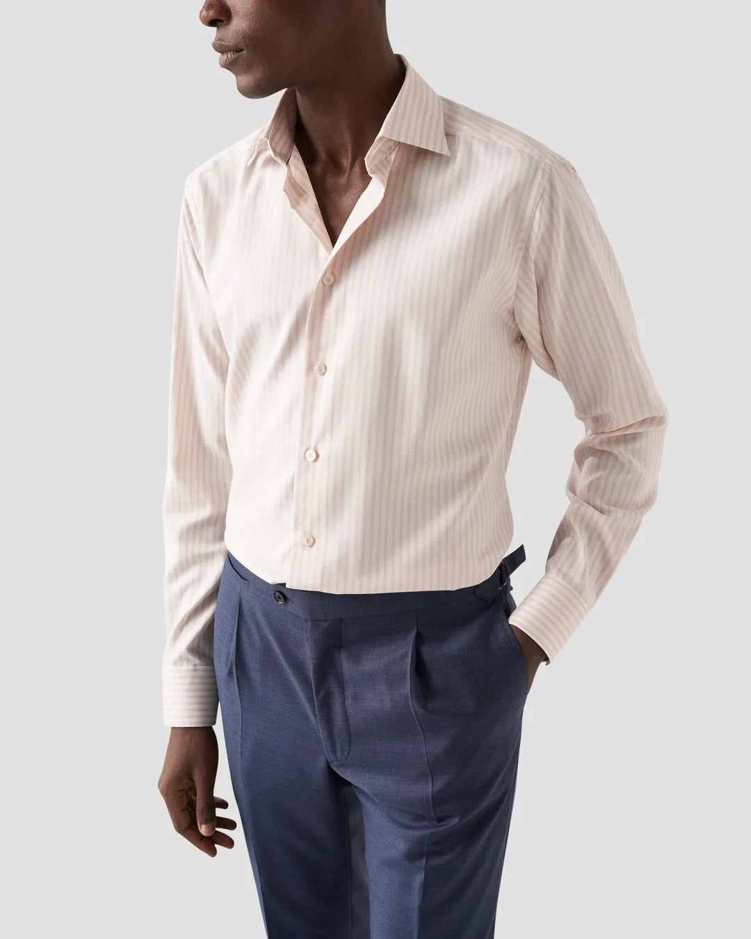 Light Brown Striped Wrinkle Free Oxford Shirt Eton