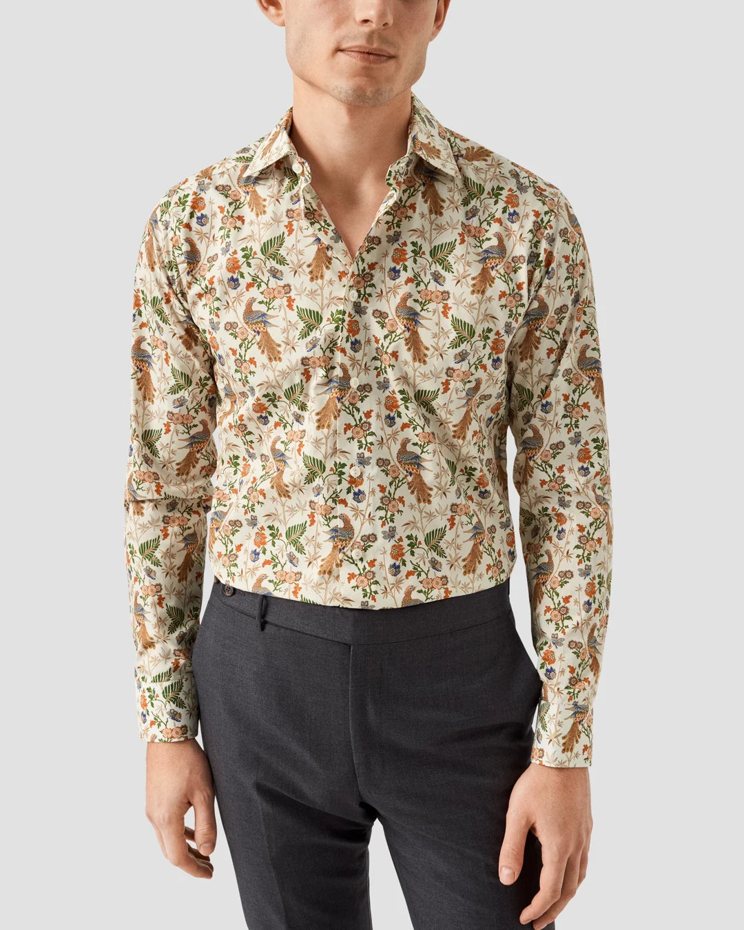 Peacock Print Fine Twill Shirt Eton