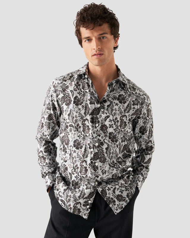 Seidentwill-Hemd mit floralem Print Braun - Eton
