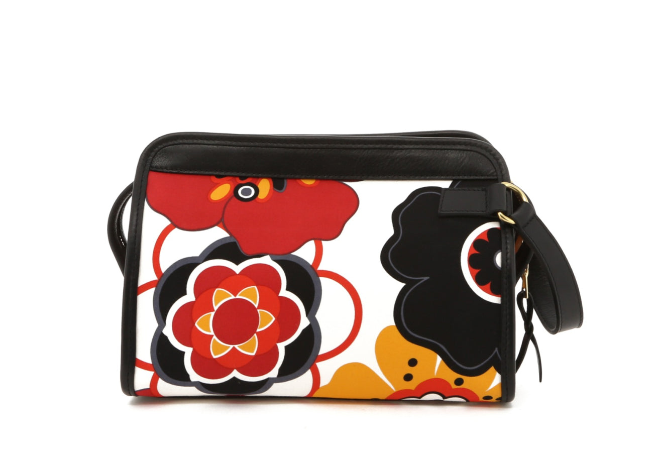 Large Travel Kit - Flower Pattern Canvas/Black Trim - Red Interior