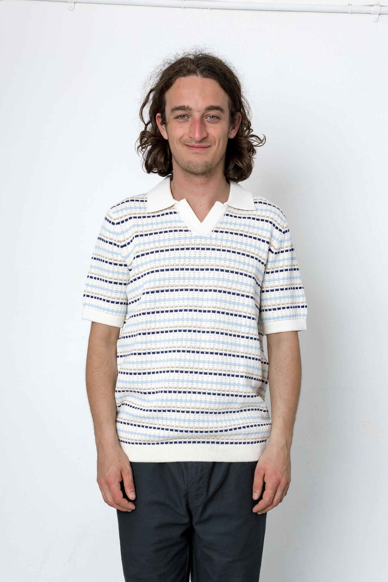 Alder Polo - Ecru / Blue