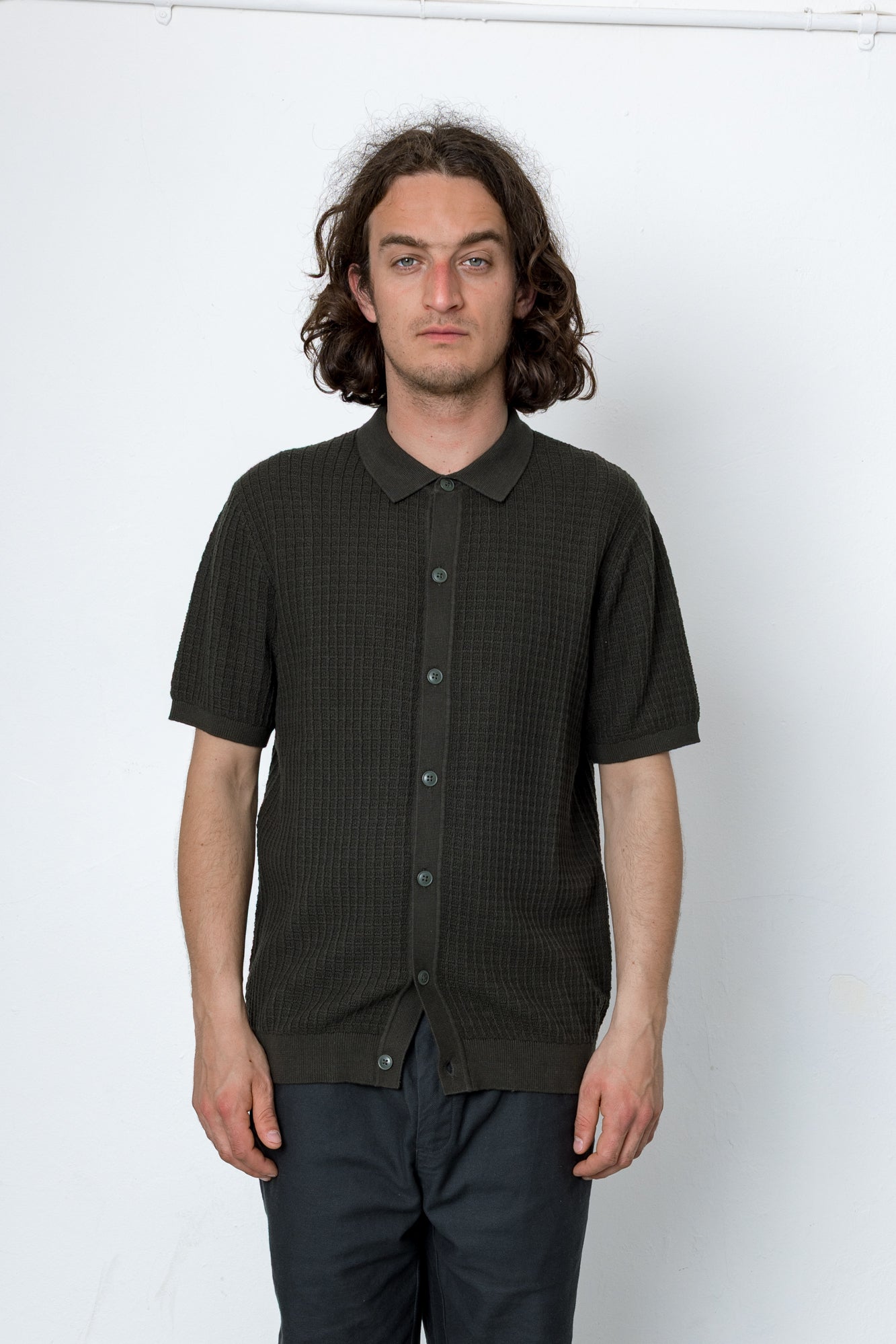 Beech Short Sleeve Button Through - Olive Green