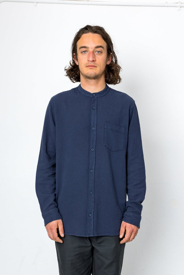 Bright Long Sleeve Grandad Shirt - Navy