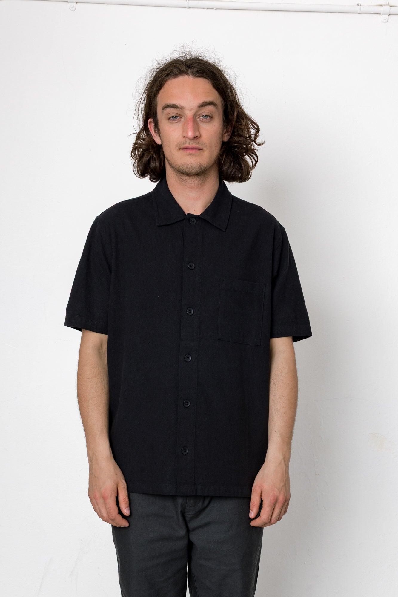 Crinkle Short Sleeve Shirt - Black