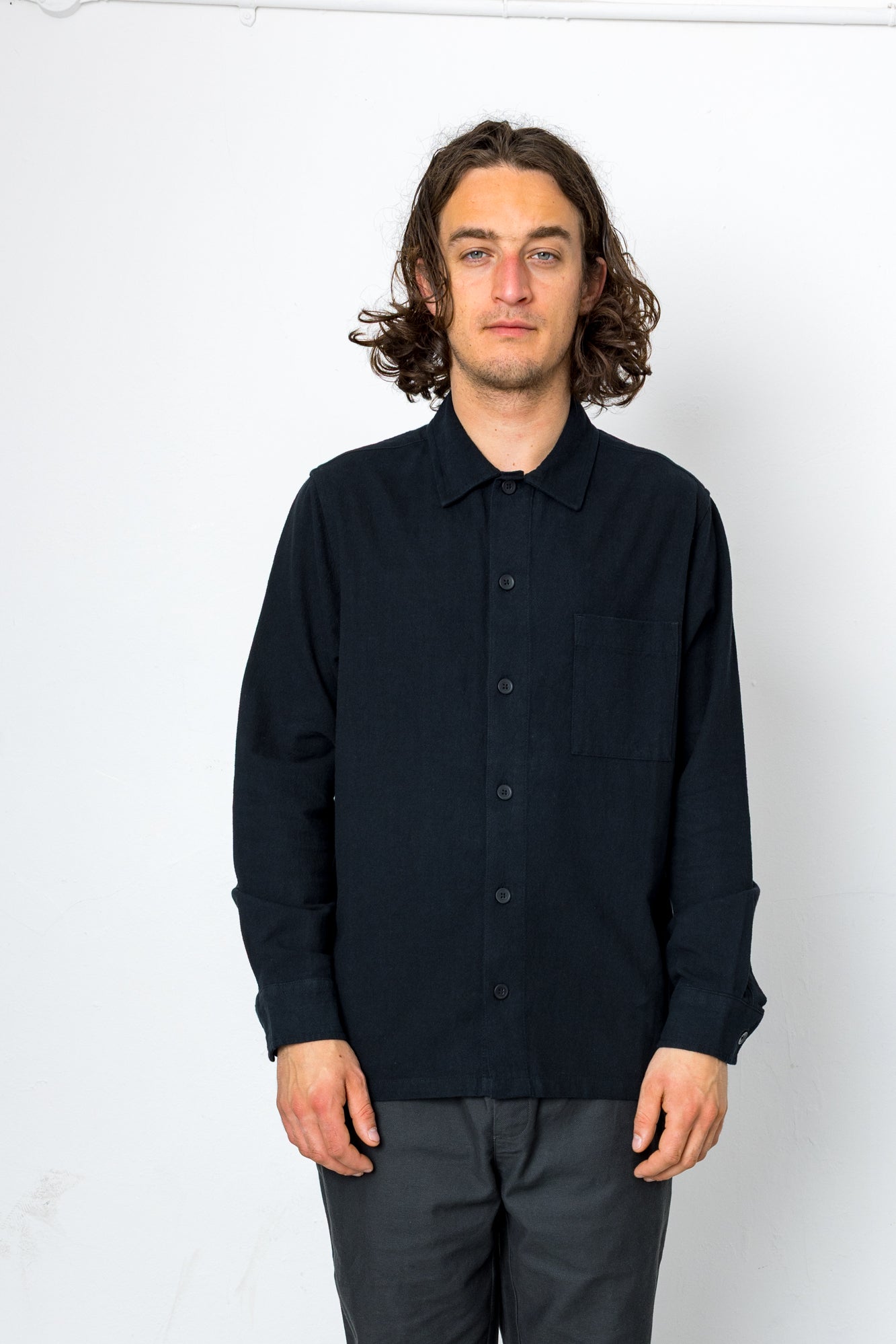Crinkle Long Sleeve Shirt - Black