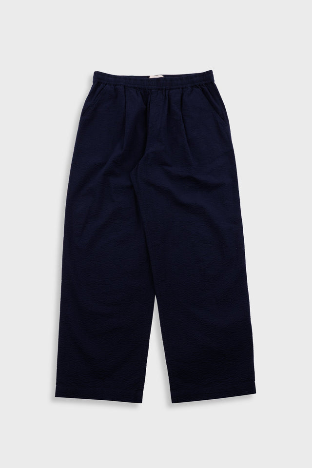 Drawcord Loose Trouser - Navy Seersucker