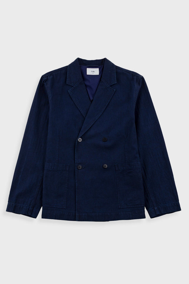 Easy Fit Blazer - Deep Indigo Herringbone