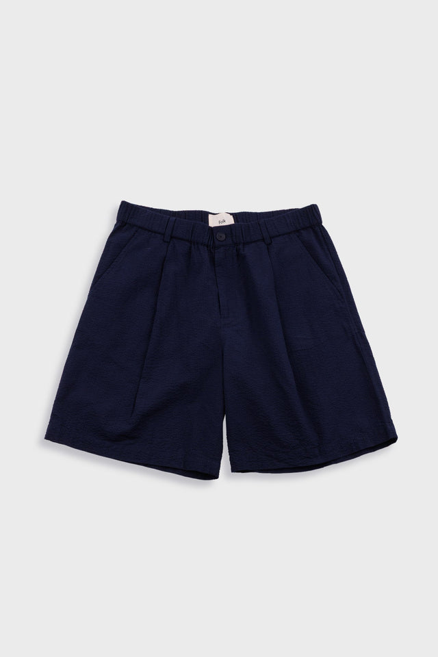 Elasticated Wide Fit Short - Navy Seersucker