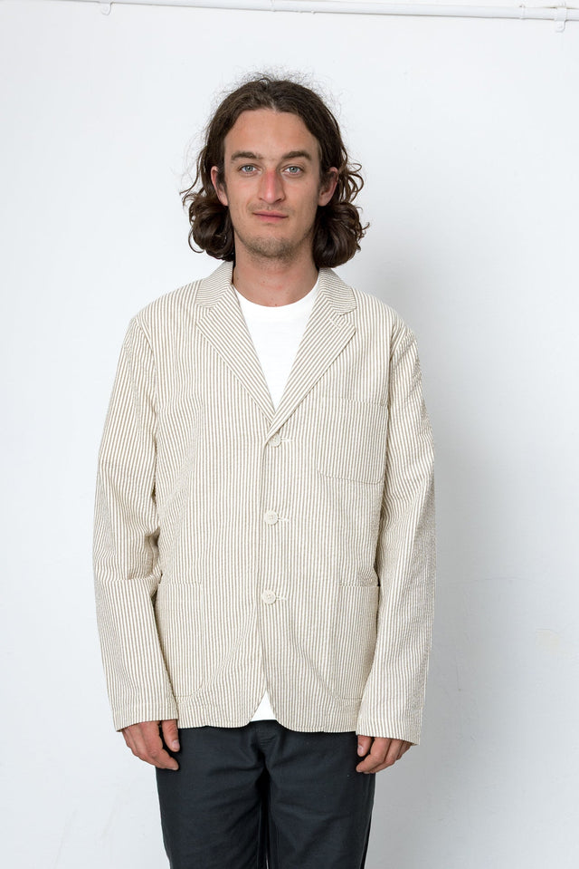 Seersucker 3 Button Blazer - Cappucino Stripe