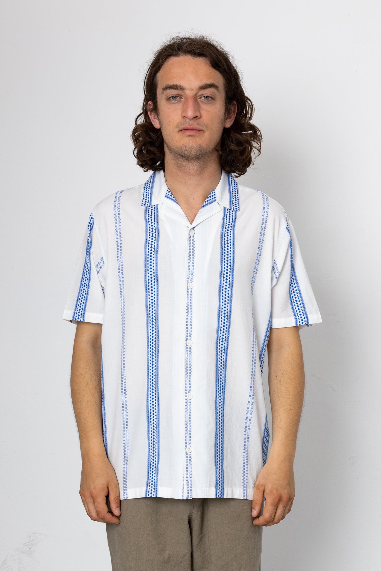 Kath Short Sleeve Shirt - Off White / Blue