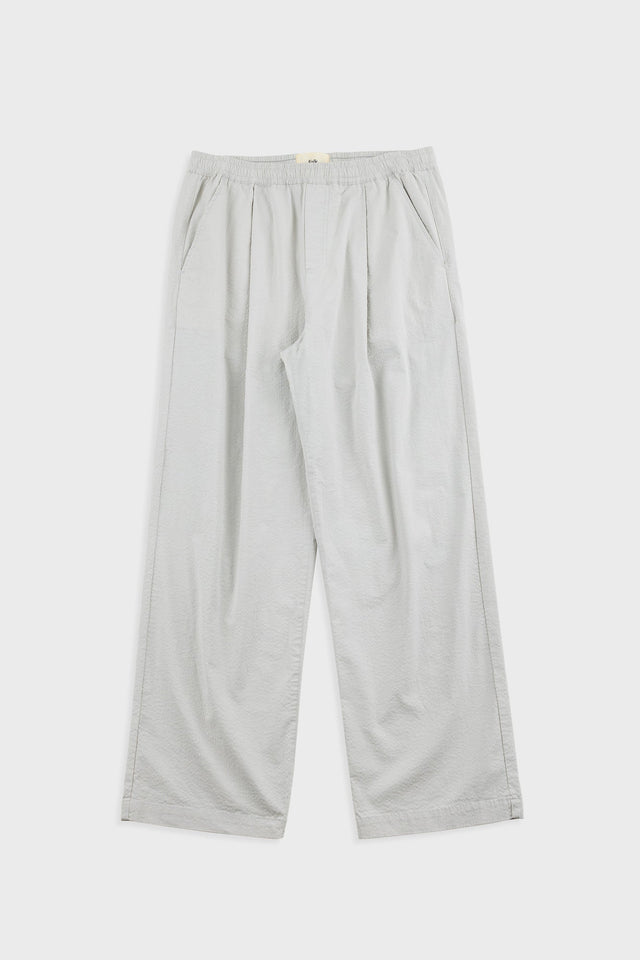 Drawcord Loose Trouser - Light Grey Seersucker