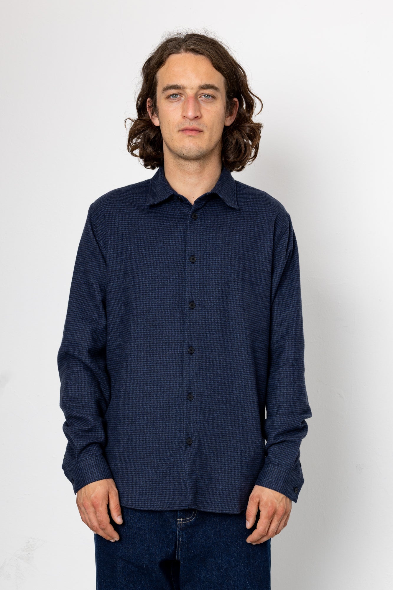 Relaxed Fit Shirt - Navy Black Houndstooth