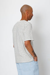 Short Sleeve Textured Striped T Shirt Ecru