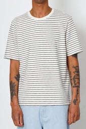 Short Sleeve Textured Striped T Shirt Ecru