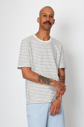 Short Sleeve Textured Striped T Shirt Ecru