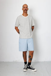Short Sleeve Textured Striped T Shirt Ecru