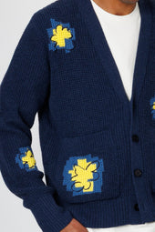 Waffle Cardigan Embroidered Flower Folk X Goss Brothers
