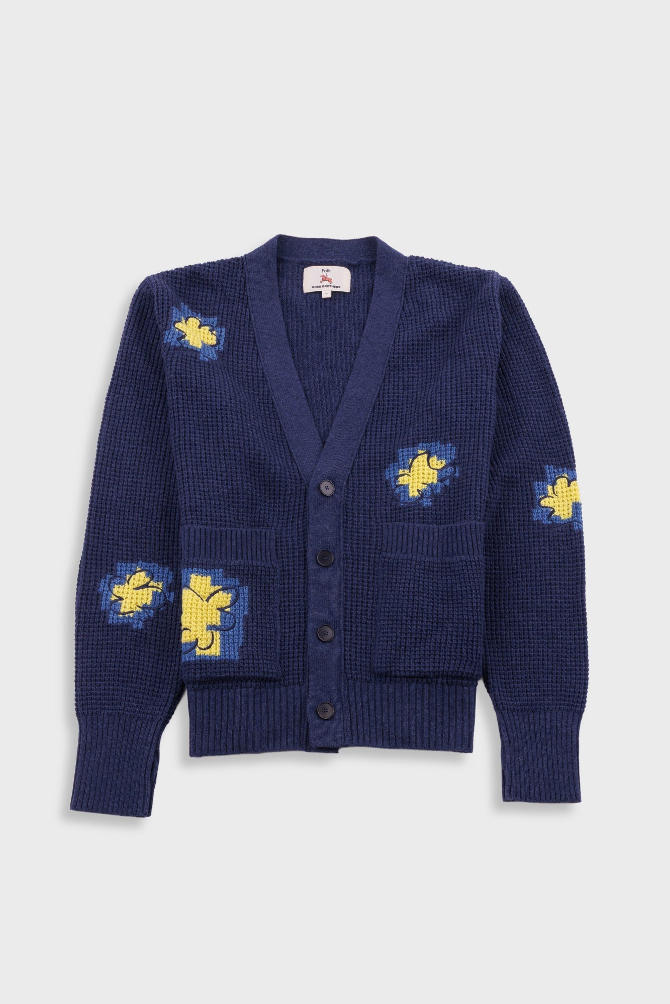 Waffle Cardigan Embroidered Flower Folk X Goss Brothers