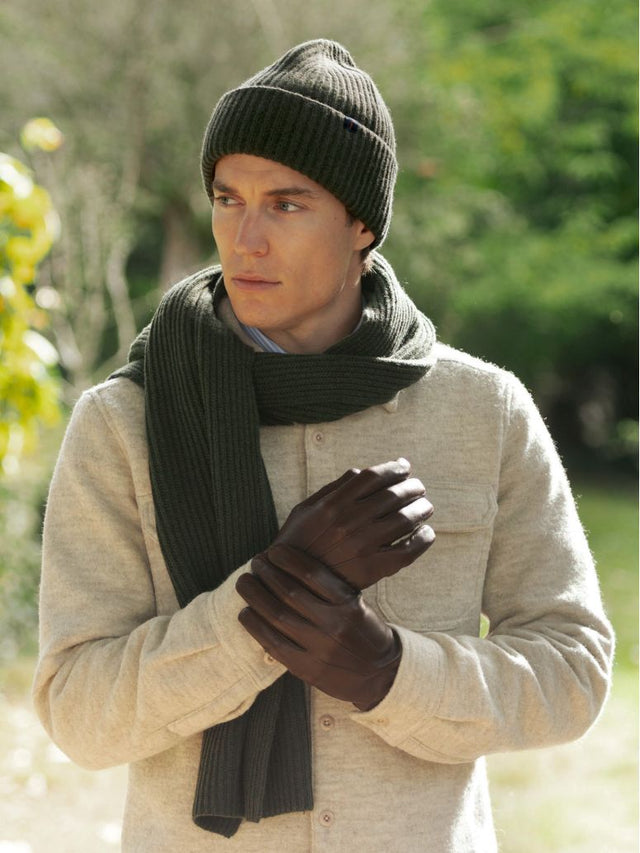 Forest Green Ribbed Wool and Cashmere Scarf - Woca