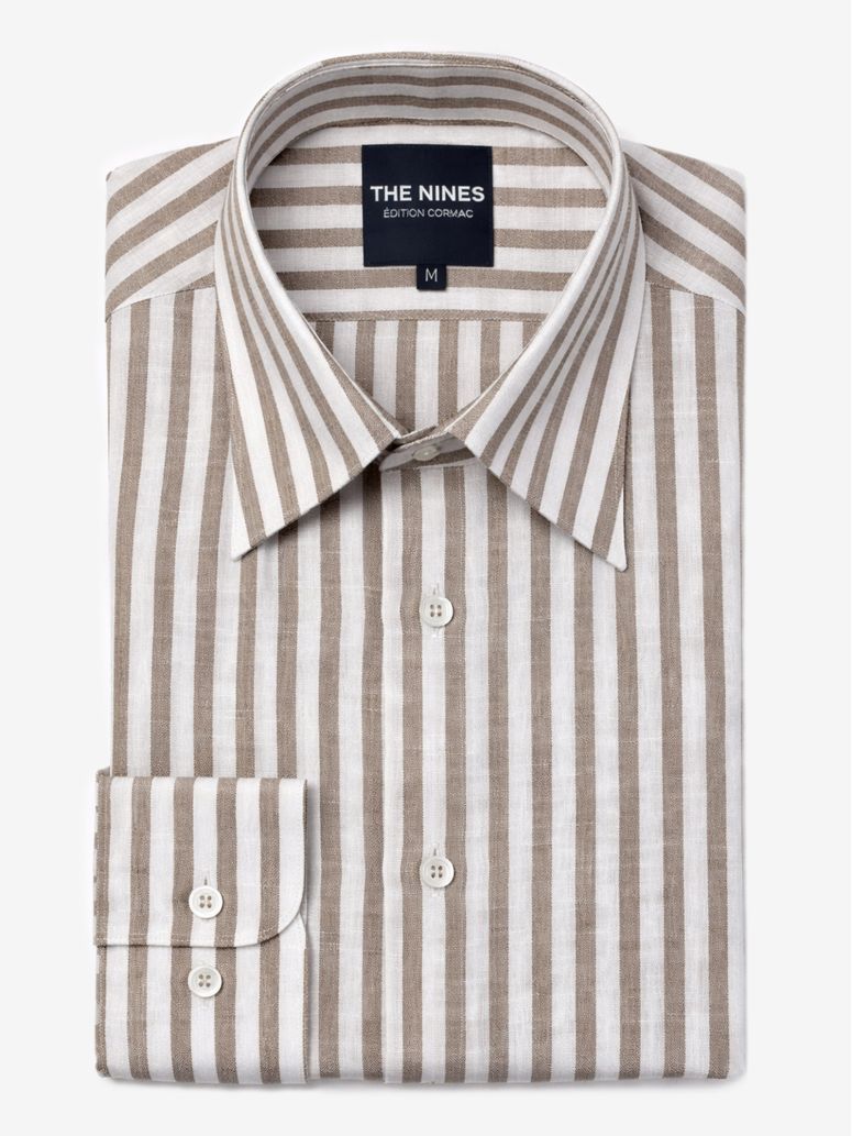 French Collar Linen Shirt With Stripes