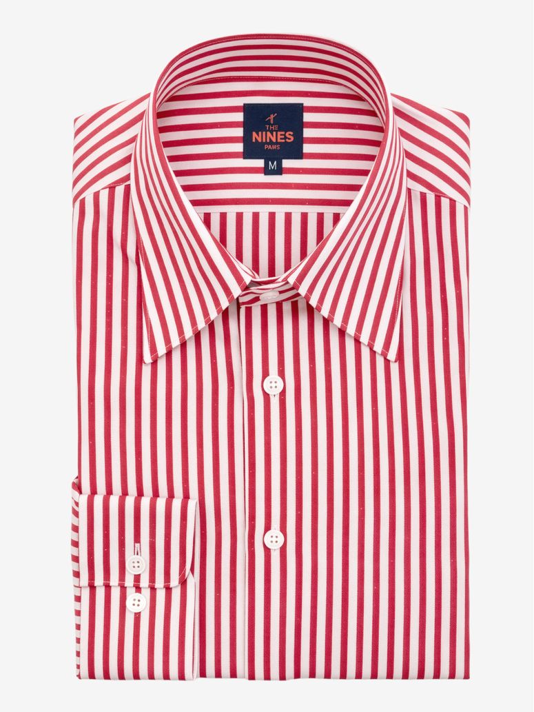 French Collar Linen Shirt With Red Stripes