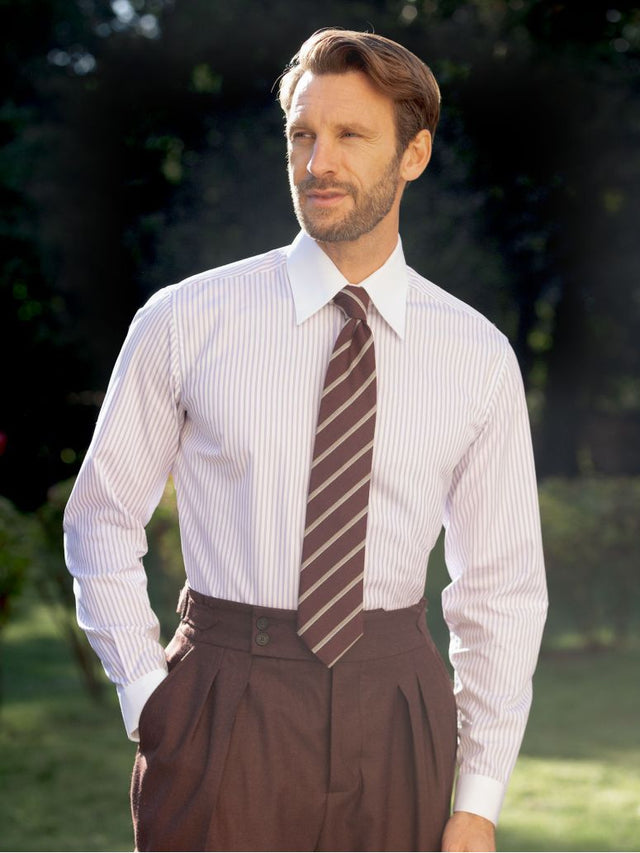 French collar shirt with lilac stripes
