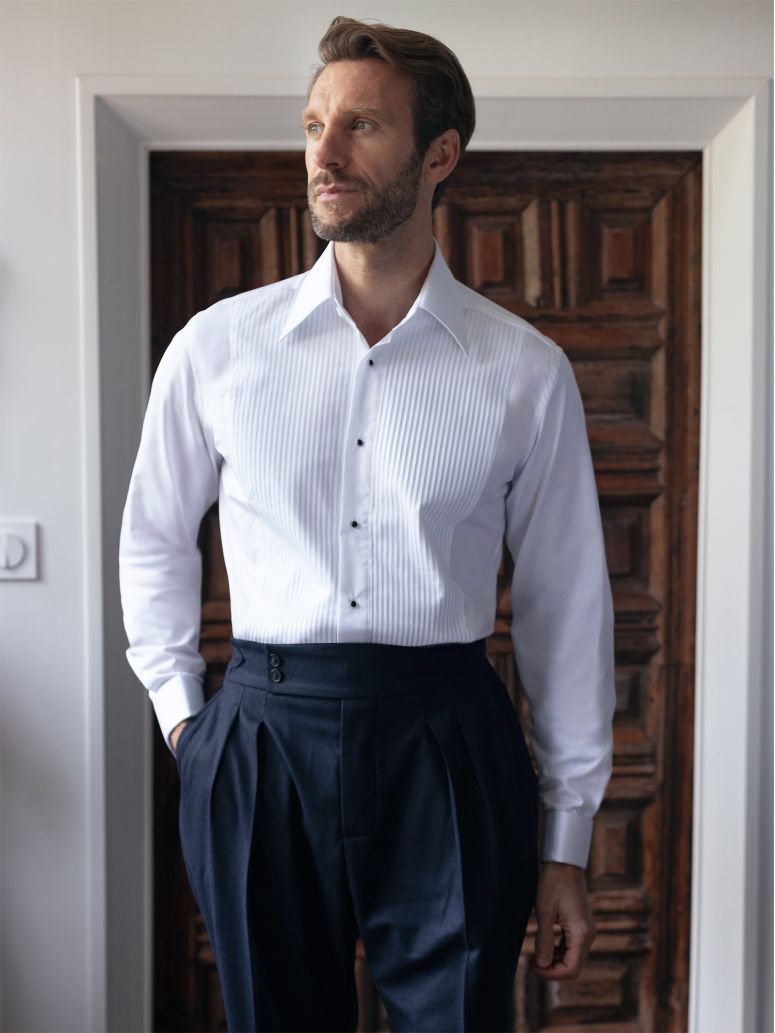 French Collar Tuxedo Shirt With Bib Front