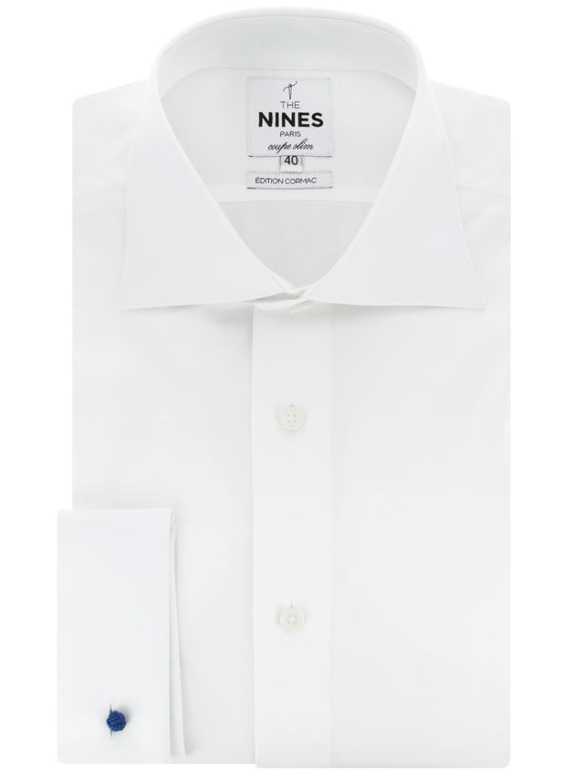 Alex Cormac Prestige French cuff shirt with large Italian collar in white twill